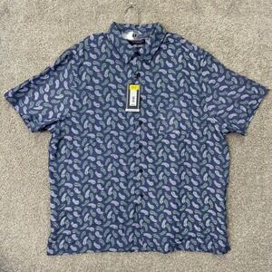 Roundtree & Yorke Hangout Shirt Mens XXL Midnight Blu Tropical Leaf Button Down